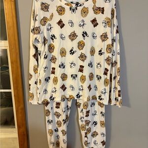 White and Brown Dog Print Pajama Set